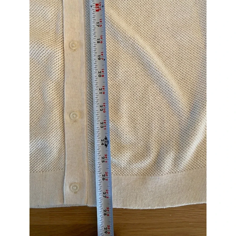 Banana Republic Sweater Polo Mens S Ivory Open Knit Short Sleeve Button Front